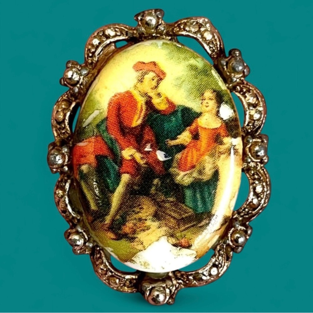 Vintage Rococo Victorian Revival Convertible Cameo Brooch Pendant Romantic Pin